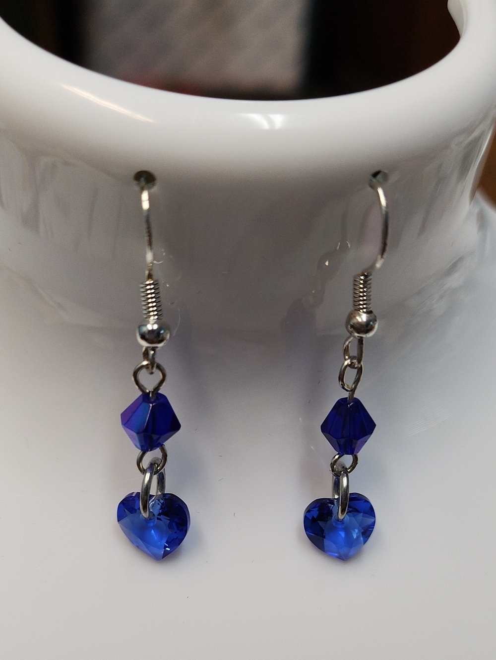 Blue Crystal Heart Drop Earrings for Women